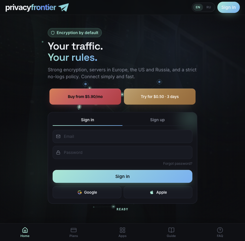 PrivacyFrontier web dashboard